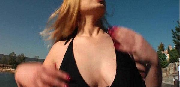  Busty whore blowjob instruction in public